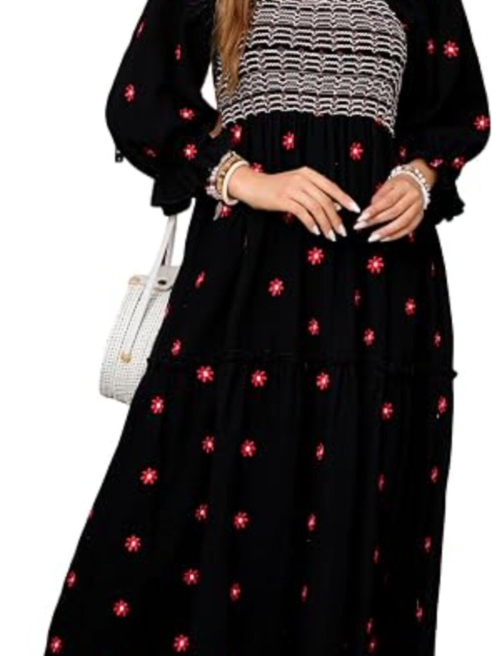 R.Vivimos Women's Cotton Floral Embroidered Boho Midi Dress with Pockets - Picture 3 of 5